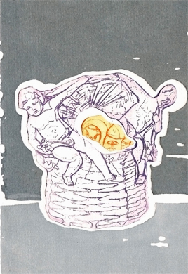  Basket - 1988, etching, embossing on cardboard, 15.5x10.5cms