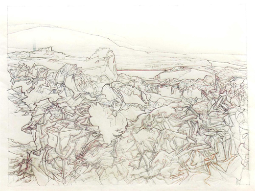  Devín Castle (Autumn) - 2001, pen on tracing paper, 75x100cms