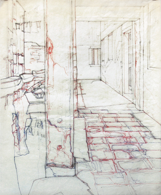  Lane with a Post (Venice) - 1994, pen, pencil on tracing paper, 105x84cms